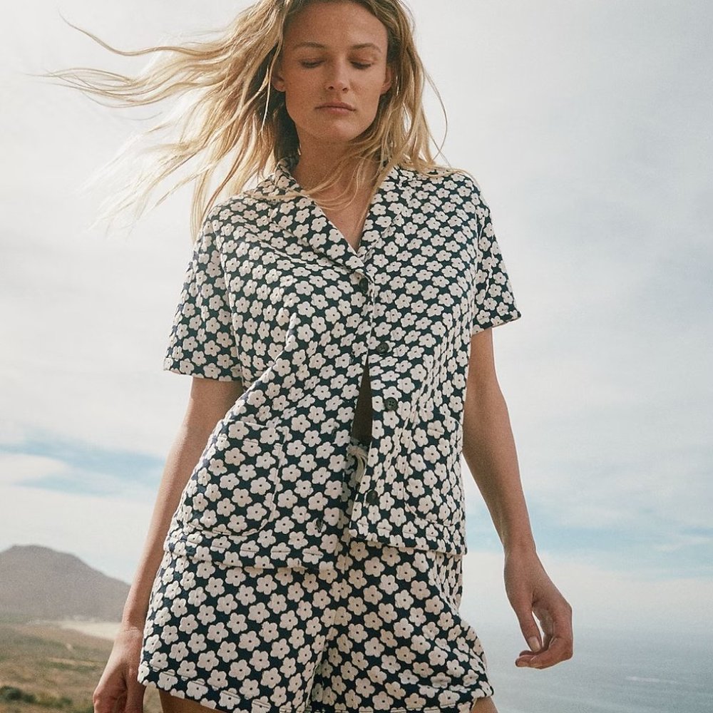 NWT Madewell Women’s Floral Check Jacquard Knit Camp Shirt Button Up Blouse S